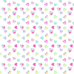 Childish Seamless pattern of colorful  small heart icon on white background. Vector beautiful pattern design for decorating , fabric, wrapping, textile, wallpaper, apparel of love or Valentine’s Day 