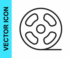 Black line Film reel icon isolated on white background. Vector