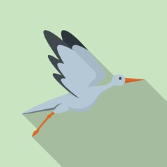 Stork bird icon flat vector. Fly crane