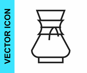 Black line Pour over coffee maker icon isolated on white background. Alternative methods of brewing coffee. Coffee culture. Vector