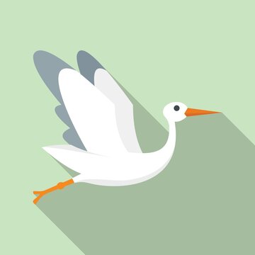 Born stork icon flat vector. Fly bird