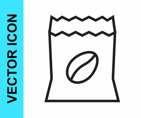 Black line Bag of coffee beans icon isolated on white background. Vector