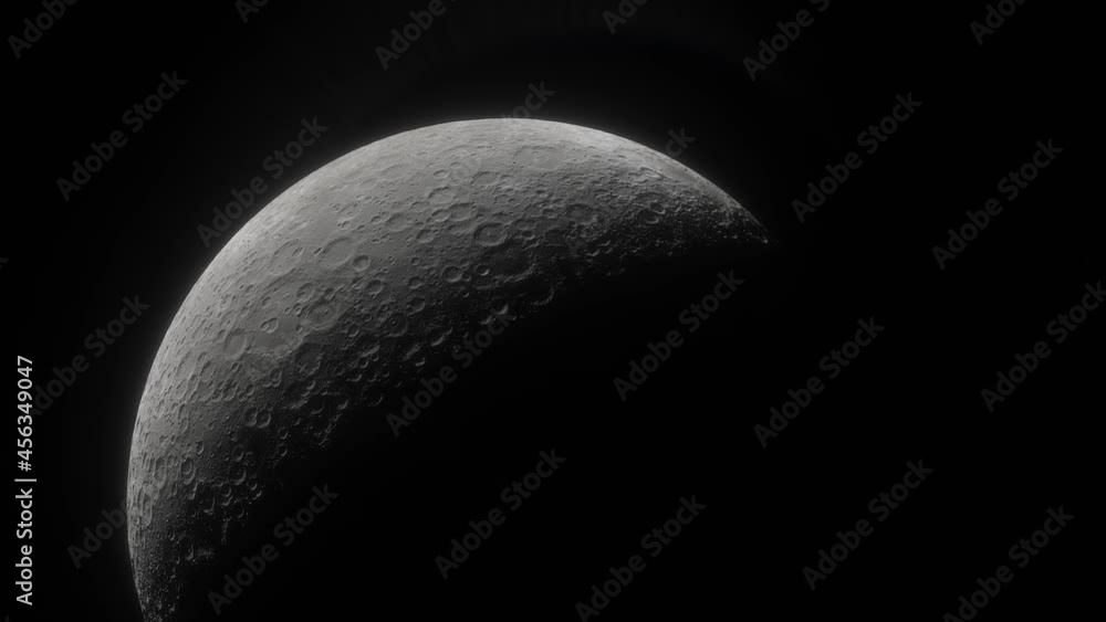 Wall mural moon in deep space. spaceship flies near moon. 3d model of moon