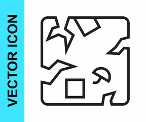 Black line Broken cardboard box icon isolated on white background. Box, package, parcel sign. Delivery and packaging. Vector