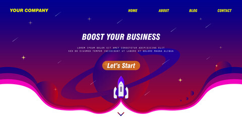 Landing Page Vector Design with free rocket or planet template and eps file 10