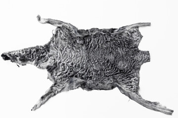 Directly above shot of karakul sheep skin on white background