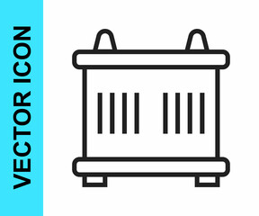 Black line Container icon isolated on white background. Crane lifts a container with cargo. Vector