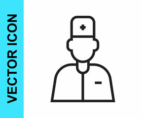 Black line Male doctor icon isolated on white background. Vector