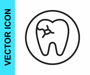 Black line Tooth with caries icon isolated on white background. Tooth decay. Vector