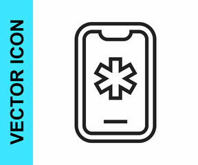 Black line Telephone with emergency call 911 icon isolated on white background. Police, ambulance, fire department, call, phone. Vector