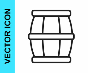 Black line Wooden barrel with honey icon isolated on white background. Vector