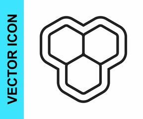 Black line Honeycomb icon isolated on white background. Honey cells symbol. Sweet natural food. Vector