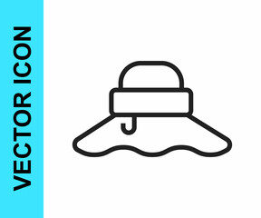 Black line Fisherman hat icon isolated on white background. Vector