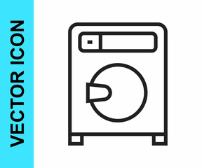 Black line Washer icon isolated on white background. Washing machine icon. Clothes washer - laundry machine. Home appliance symbol. Vector