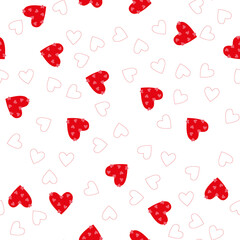 Heart seamless pattern. Red, rose childish drawing from hearts. For kids prints, textiles, bed linen. Modern, trendy Valentine's Day pattern. Romantic for the holiday, clothes. Vector illustration