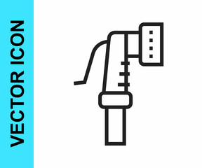 Black line Garden hose icon isolated on white background. Spray gun icon. Watering equipment. Vector