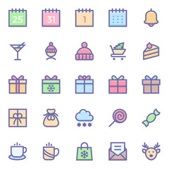 Filled color outline icons for christmas.
