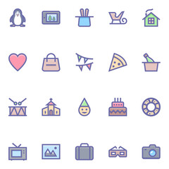 Filled color outline icons for christmas.