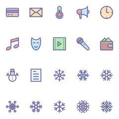 Filled color outline icons for christmas.