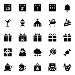 Naklejka premium Glyph icons for christmas.