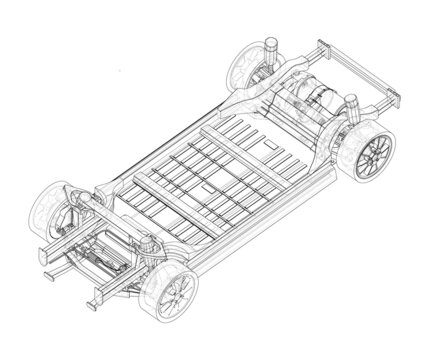 Electric Car Chassis with battery. Vector