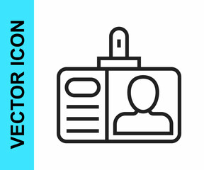 Black line Identification badge icon isolated on white background. It can be used for presentation, identity of the company, advertising. Vector