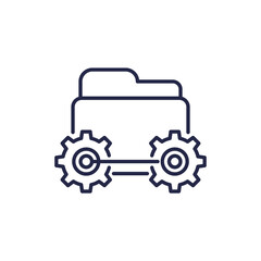 project management line icon with folder and gears