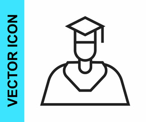 Black line Graduate and graduation cap icon isolated on white background. Vector