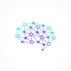 Brain Logo silhouette design template with connected lines and dots. Artificial Intelligence Logo. Brainstorm think idea Logotype symbol icon concept, illustration