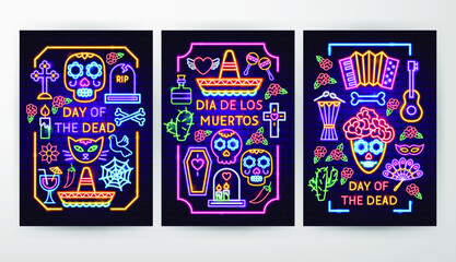 Dia De Los Muertos Flyer Concepts. Vector Illustration of Day of the Dead Promotion.