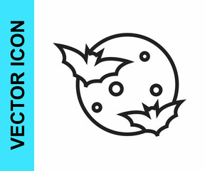 Black line Moon and stars icon isolated on white background. Cloudy night sign. Sleep dreams symbol. Full moon. Night or bed time sign. Vector