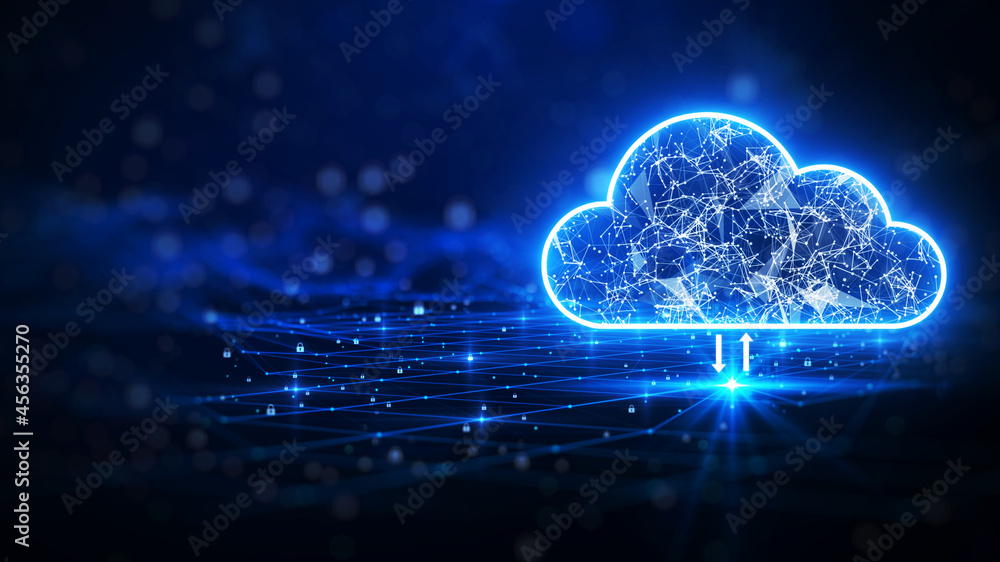Fototapete cloud computing. the data transfer and storage concept consists of a white polygonal interconnected 