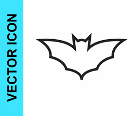 Black line Flying bat icon isolated on white background. Happy Halloween party. Vector