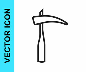 Black line Scythe icon isolated on white background. Happy Halloween party. Vector