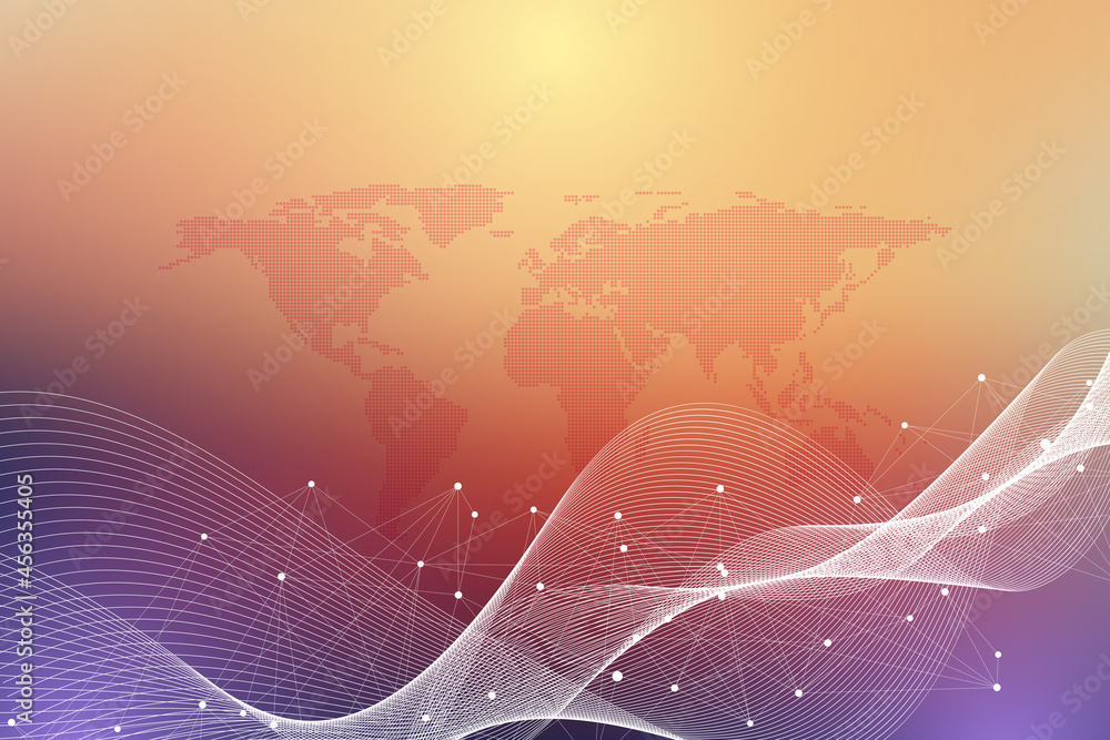 Poster Technology abstract background with connected line and dots. Big data visualization. Artificial Intelligence and Machine Learning Concept Background. Analytical networks illustration