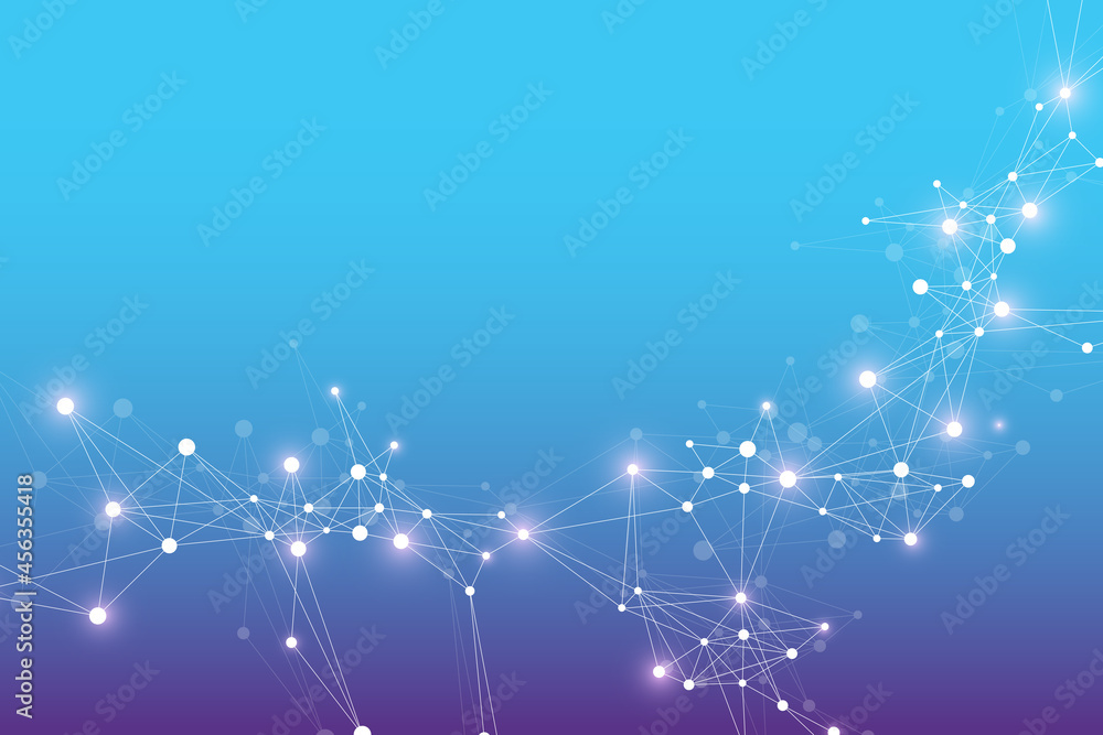 Poster Technology abstract background with connected line and dots. Big data visualization. Artificial Intelligence and Machine Learning Concept Background. Analytical networks illustration
