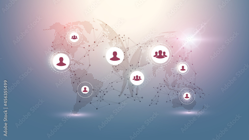 Fototapete World map point with global technology networking concept. Digital data visualization. Lines plexus. Big Data background communication. Scientific illustration.