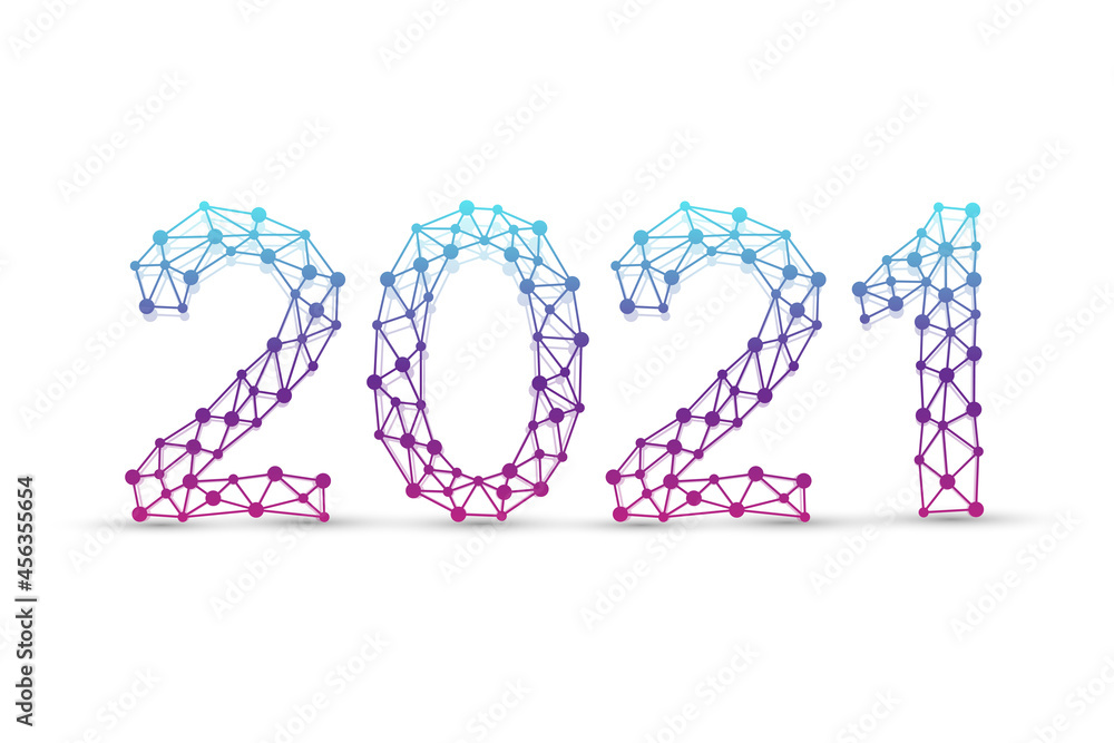 Poster text design christmas and happy new year 2021. graphic background communication 2021. connected line