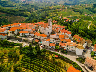 Smartno Townscape in Goriska Brda a Famous Wine Region of Slovenia .Drone Aerial view - obrazy, fototapety, plakaty