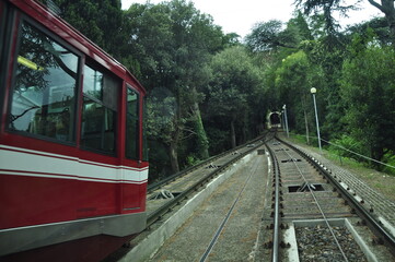 Rail system vehicle entering the funicular tunnel