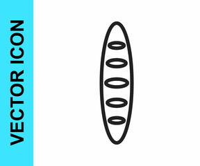 Black line French baguette bread icon isolated on white background. Vector