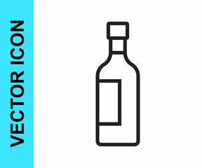 Black line Bottle of wine icon isolated on white background. Vector