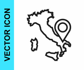 Black line Map of Italy icon isolated on white background. Vector