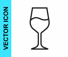 Black line Wine glass icon isolated on white background. Wineglass sign. Vector