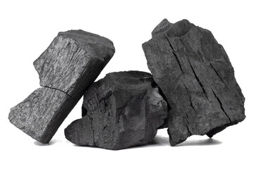 Natural wood charcoal, traditional charcoal or non smoke and odorless charcoal hard wood charcoal isolated on white background.