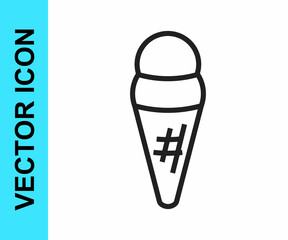 Black line Ice cream in waffle cone icon isolated on white background. Sweet symbol. Vector