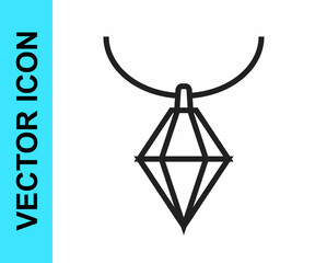 Black line Pendant on necklace icon isolated on white background. Vector