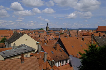 Blick vom Domplatz über die historische Altstadt der UNESCO-Weltkulturerbestadt Bamberg, Oberfranken, Franken, Bayern, Deutschland