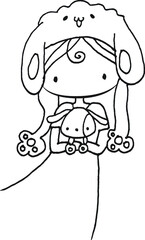 vector cartoon black and white girl with pet puppy