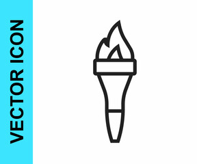 Black line Torch flame icon isolated on white background. Symbol fire hot, flame power, flaming and heat. Vector